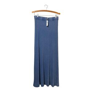 Women's Maxi Skirt Medium Ribbed Blue Long 5 Stars Pull On Elastic Waist Modest